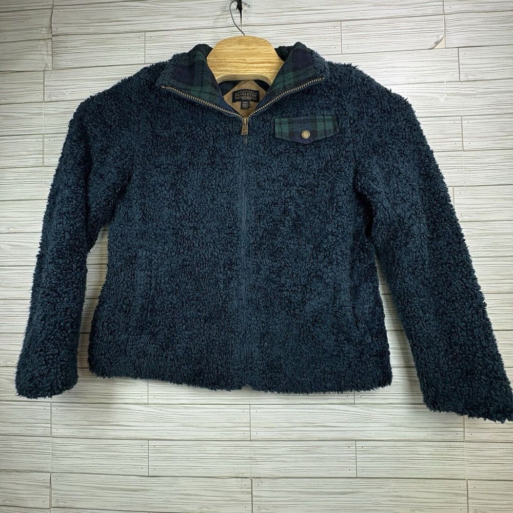 Pendleton Women's Zip Deep Pile Teal Sherpa Fleece‎ Zip Front Jacket Size Medium